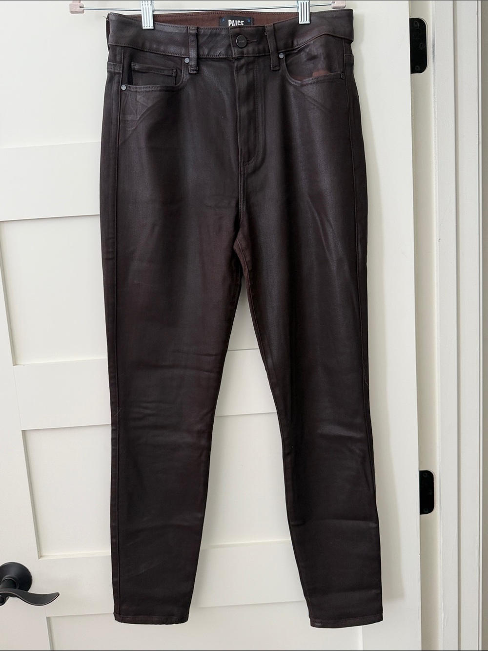 PAIGE Chocolate Brown Coated Skinny Jeans